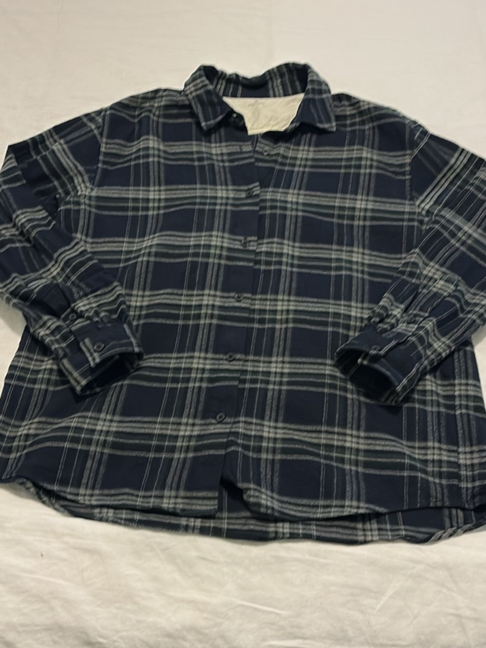 Muji Unisex Navy Plaid Button-Up Shirt